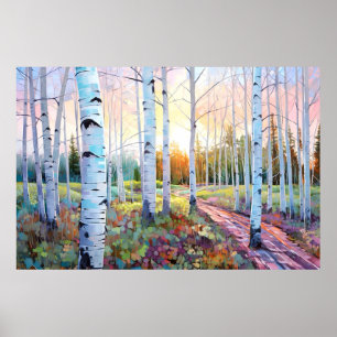 Poster Serene Birch Forest Watercolor Art Imprimer