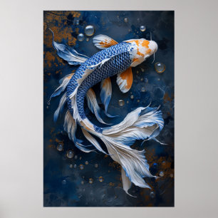 Poster Serene Blue and White Koi Fish Pond