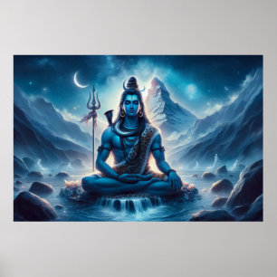 Poster Serene Blue Cosmic Artwork Lord Shiva Méditation