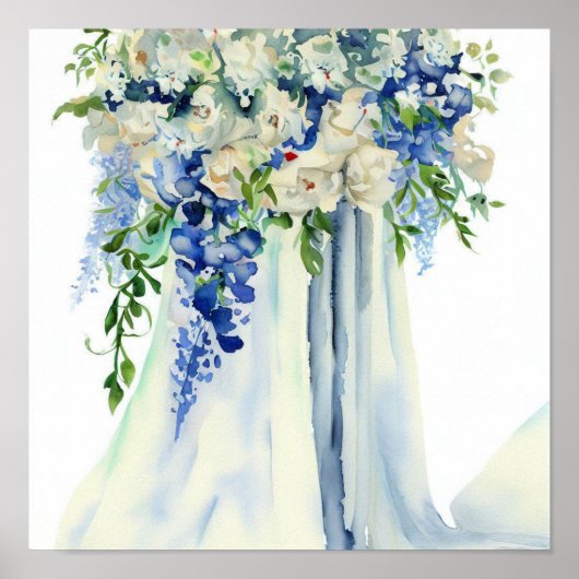 Poster Serene Blues, Bridal Cascading Bouquet 1, (Devant)