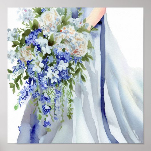Poster Serene Blues, Bridal Cascading Bouquet 2, (Devant)
