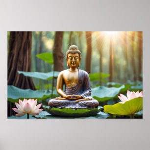 Poster Serene Bouddha Statue Zen Vibes Harmonie Jardin Ca