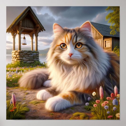 Poster Serene Calico Chat dans une campagne paisible (Devant)