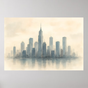 Poster Serene Cityscape Réflexion Impression, Skyline mod