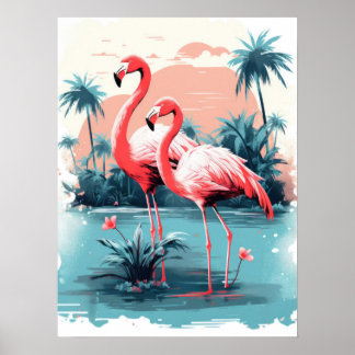 Poster Serene Flamant rose Paradise