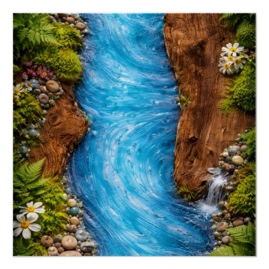 Poster Serene Forest Stream Tranquil Nature Water Art (Devant)