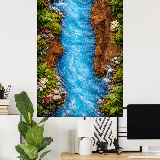 Poster Serene Forest Stream Tranquil Nature Water Art (Bureau à domicile)