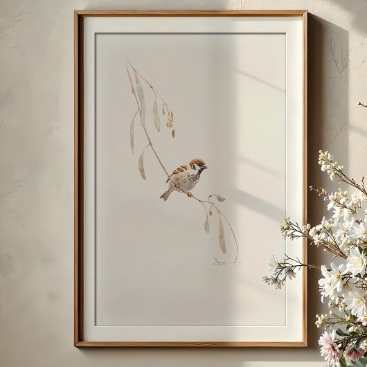 Poster Serene House Sparrow Watercolor Art