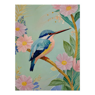 Poster Serene Kingfisher dans un paradis floral