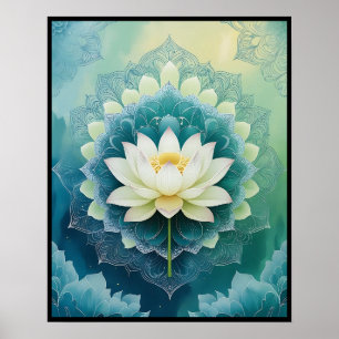 Poster Serene Lotus Mandala : Bleu & Vert Méditation Art