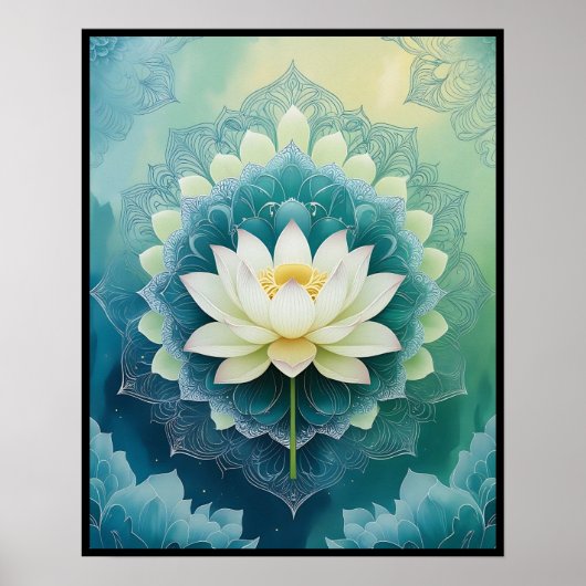 Poster Serene Lotus Mandala : Bleu & Vert Méditation Art (Devant)