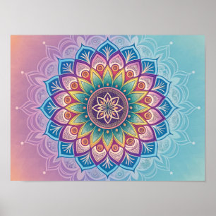 Poster Serene Mandala : Un Pastel Kaleidoscope