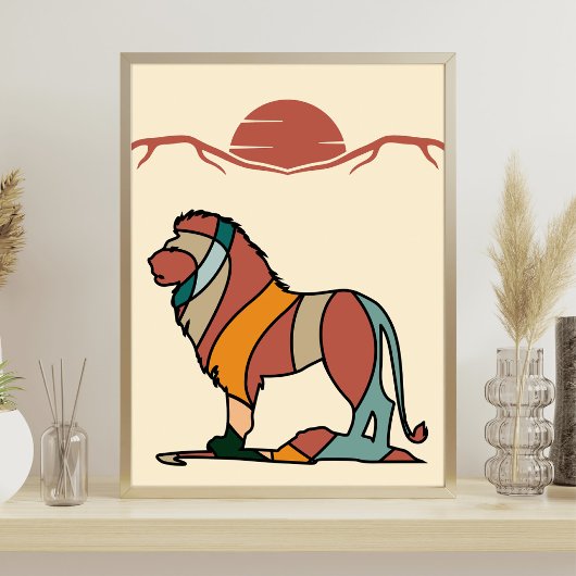 Poster Serene Savanna Kind Lion Abstract Modern Art