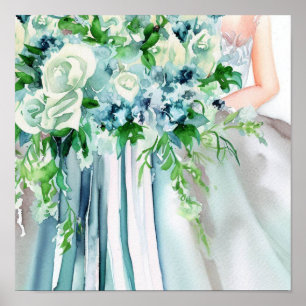 Poster Serene Seafoam, Bridal Cascading Bouquet 2,