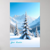 Poster Serene Snowy Mountain Landscape & Winter Pine Tree (Devant)