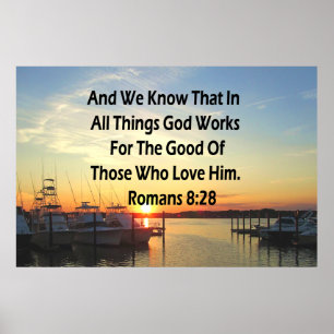 POSTER SERENE SUNSET ROMAINS 8:28 BIBLE VERSE