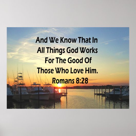 POSTER SERENE SUNSET ROMAINS 8:28 BIBLE VERSE (Devant)