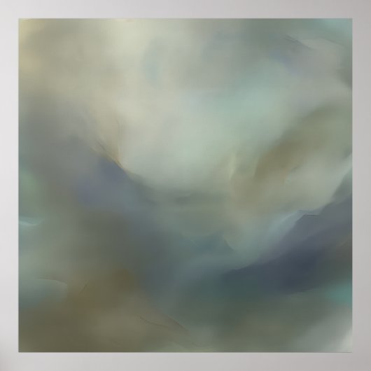 Poster Serene Teal Blue Abstract Waves Ethereal Landscape (Devant)
