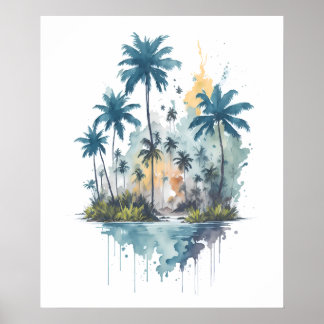 Poster Serene Tropical Waters aquarelle peinture