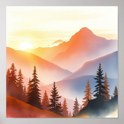 Poster Serene Watercolor Mountain Landscape Wall Art (Devant)