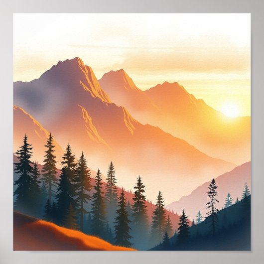 Poster Serene Watercolor Mountain Landscape Wall Art (Devant)