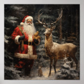 Poster Serene Woodland Black Père Noël & Deer (Devant)