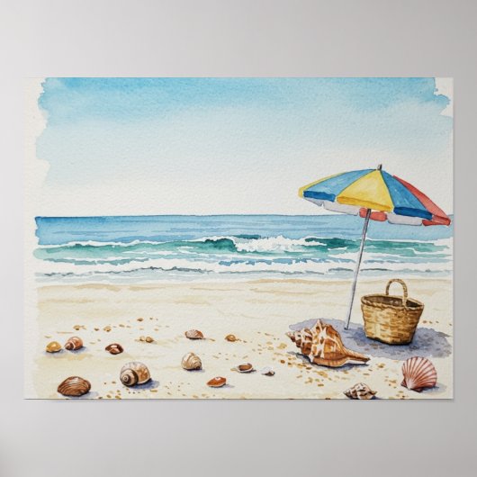 Poster Sérénité balnéaire : Watercolor Beach Bliss (Devant)