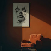 Poster Sérénité brisée : Visage d'art monochrome