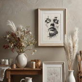 Poster Sérénité brisée : Visage d'art monochrome