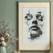 Poster Sérénité brisée : Visage d'art monochrome