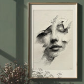 Poster Sérénité brisée : Visage monochrome complexe