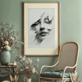 Poster Sérénité brisée : Visage monochrome complexe