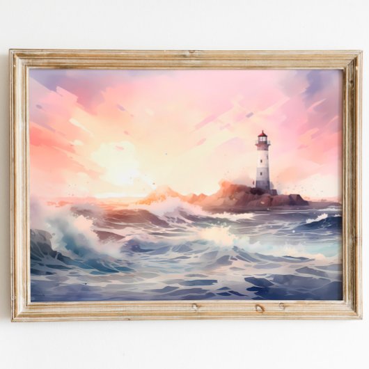Poster Sérénité côtière : Aquarelle de phare
