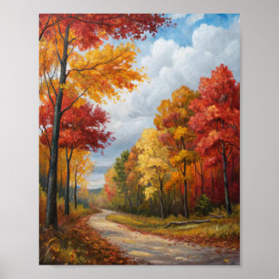 Poster Sérénité d'automne doré : un chemin forestier sinu