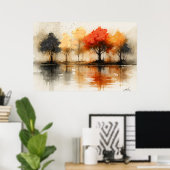 Poster Sérénité d'automne - Reflets brumeux et arbre arde (Bureau à domicile)