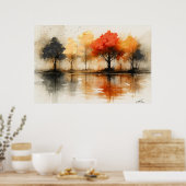 Poster Sérénité d'automne - Reflets brumeux et arbre arde (Cuisine)