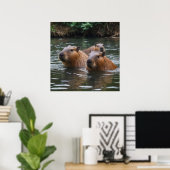 Poster "Sérénité de la rivière : Capybaras nage dans le f (Bureau à domicile)