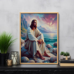 Poster Sérénité divine Jésus au bord de l'océan