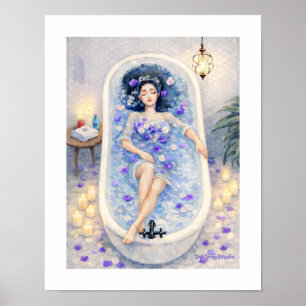 Poster Sérénité du bain à la lavande – Aquarelle d'eau de