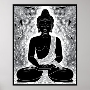 Poster Sérénité en noir et blanc : Jardin Zen de Bouddha