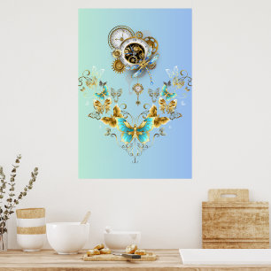 Poster Sérénité mécanique, Art graphique Steampunk Turquo