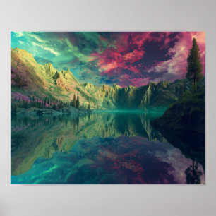 Poster Sérénité surréelle : Réflexions du lac Ethérée