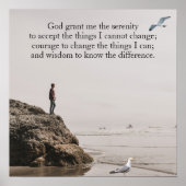 Poster Serenity Prayer Beach Scene with Seagulls (Devant)