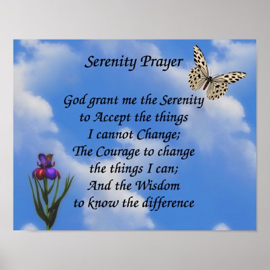 Poster Serenity Prayer Butterfly Flower Inspirational (Devant)