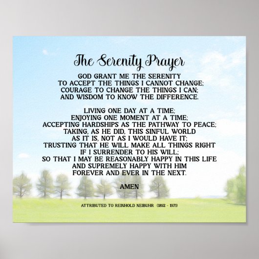 Poster Serenity Prayer On Peaceful Landscape Art  (Devant)