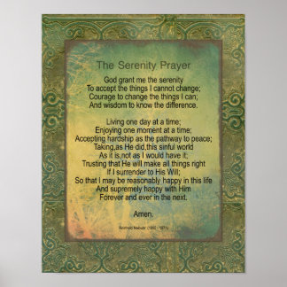 Poster Serenity Prayer Quote Vintage Style Green