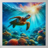 Poster Serenity Sunset Sea Turtle et Coral Reef (Devant)