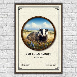 Poster Série de zoologie du blaireau américain
