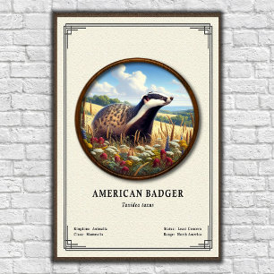 Poster Série de zoologie du blaireau américain