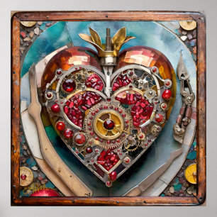 Poster Série Steampunk Cœur de Grenade Rubis